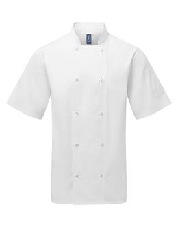 Kitchen Cook Workwear Premier Studded Front Short Sleeve Chef's Jacket PR664 
